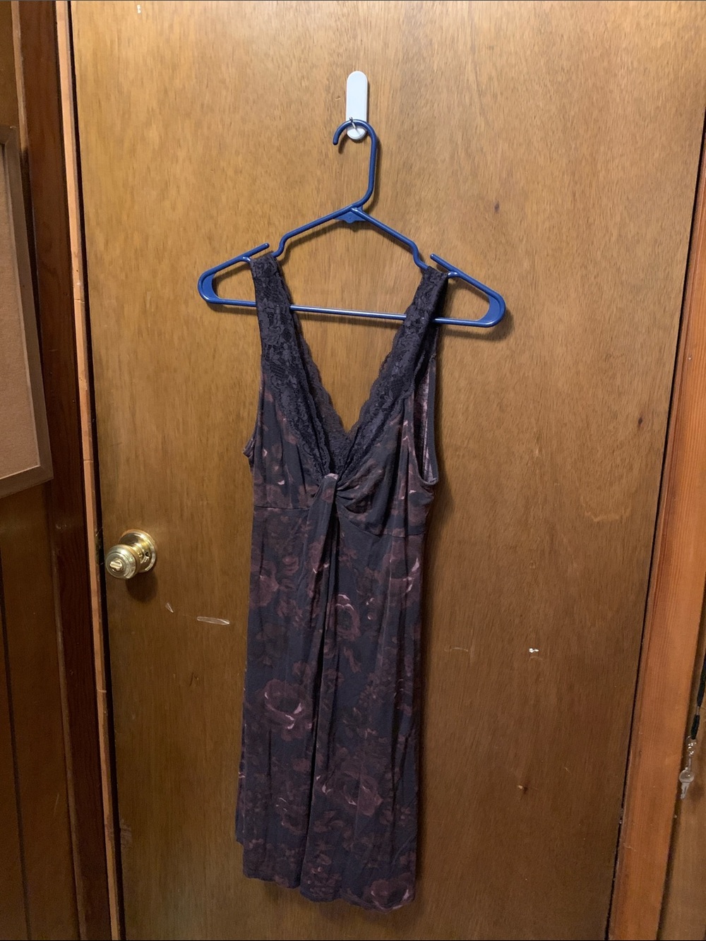 Midnight by Carole Hochman Lace-Trim Floral Chemise in Dark Brown and Mauve